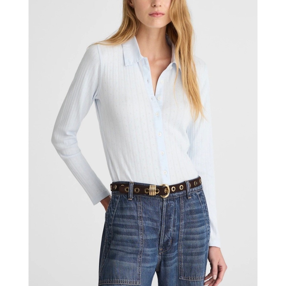 Madewell Light Blue Ribbed Button-Up Top